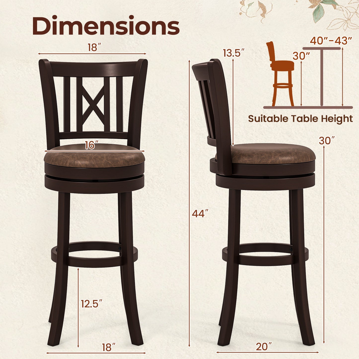 Swivel Bar Stools Set Of 2, 30 Inches, With Footrest And Hollowed Backrest Bar Stools at Gallery Canada