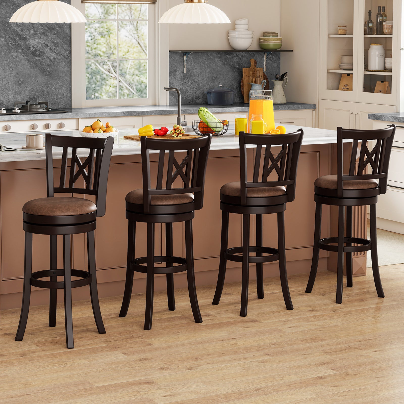 Swivel Bar Stools Set Of 2, 30 Inches, With Footrest And Hollowed Backrest Bar Stools at Gallery Canada