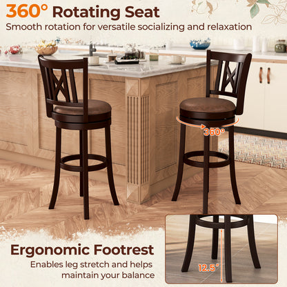 Swivel Bar Stools Set Of 2, 30 Inches, With Footrest And Hollowed Backrest Bar Stools at Gallery Canada
