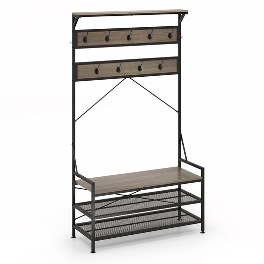 Coat Rack Hall Tree, 11 Hooks Shoe Bench, Gray Coat Racks & Hall Trees Gray at Gallery Canada