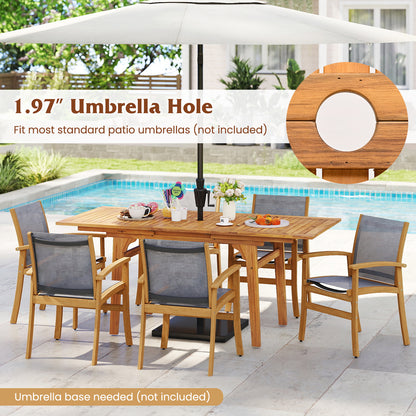 55 Inch Patio Dining Table Expandable for 6-8 People with Umbrella Hole, Natural Patio Dining Tables at Gallery Canada