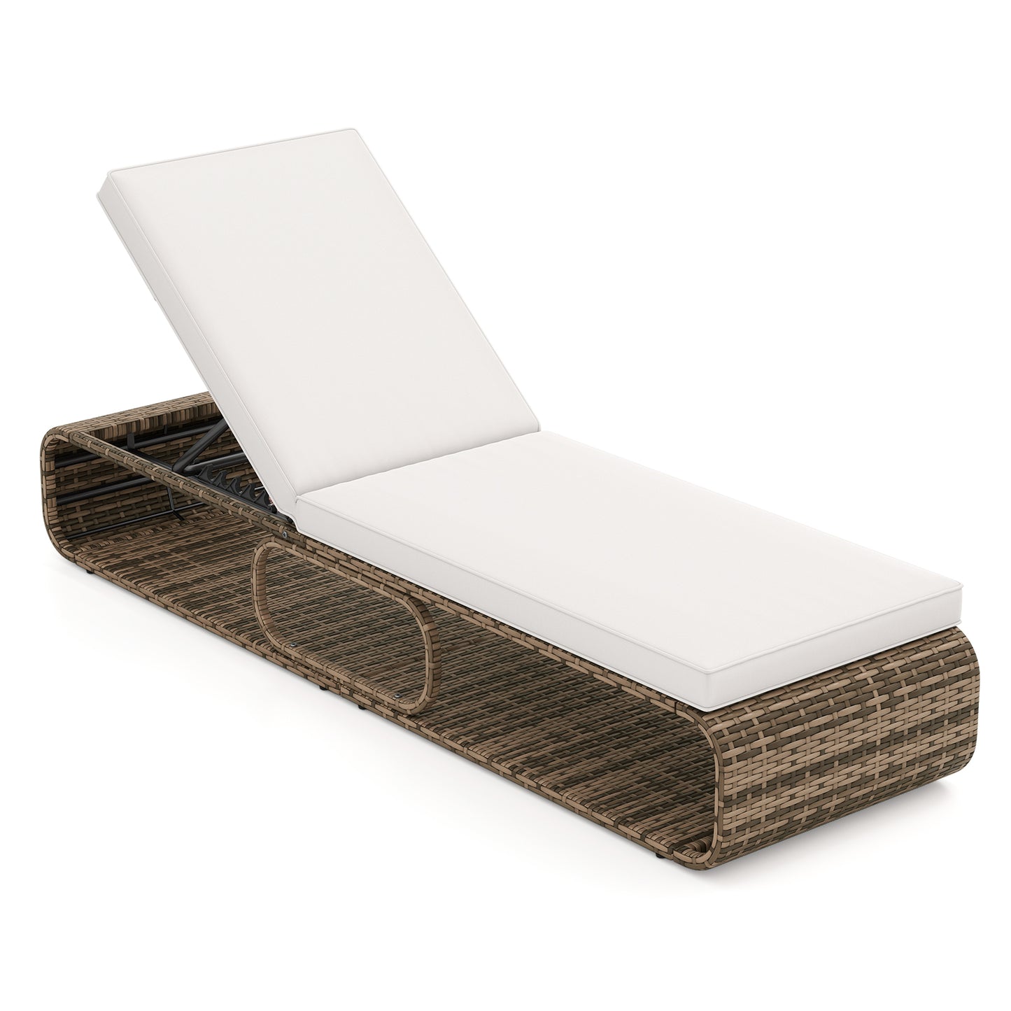7-Position Adjustable PE Rattan Outdoor Chaise Lounge Chair, White