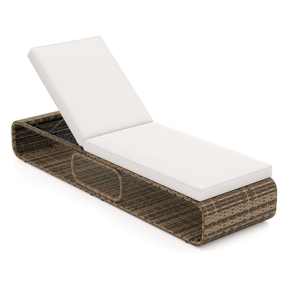 7-Position Adjustable PE Rattan Outdoor Chaise Lounge Chair, White