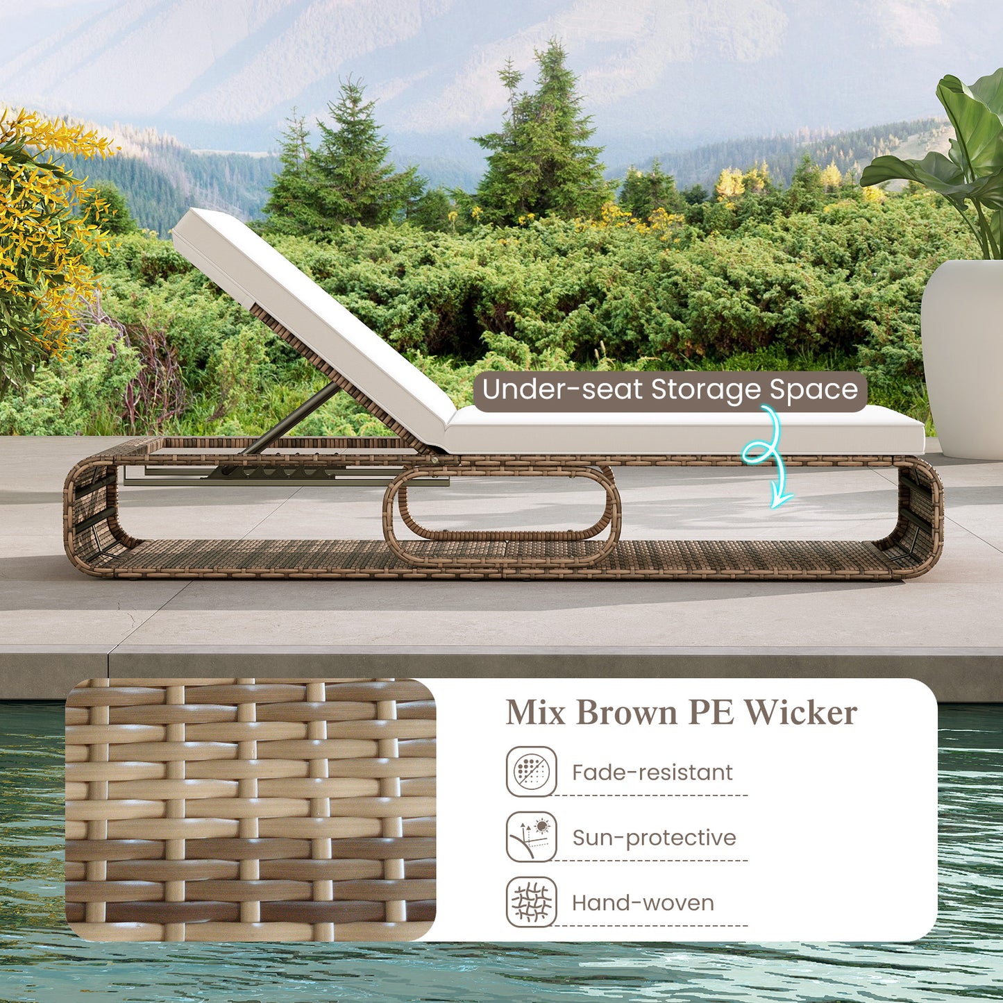 7-Position Adjustable PE Rattan Outdoor Chaise Lounge Chair, White Outdoor Chaise Lounges at Gallery Canada