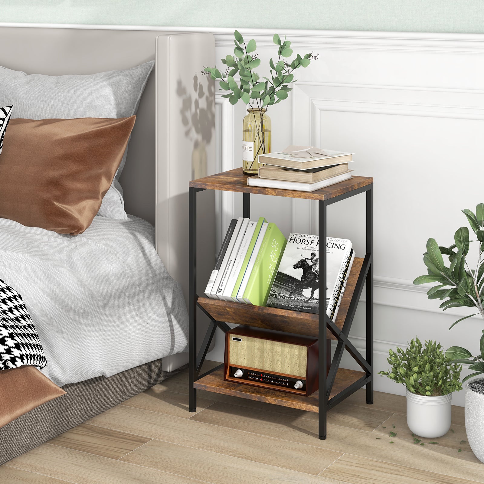 3-Tier Industrial Side Table, V-Shaped Bookshelf, Rustic Brown End & Side Tables at Gallery Canada