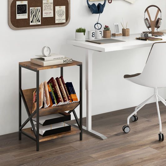 3-Tier Industrial Side Table, V-Shaped Bookshelf, Rustic Brown End & Side Tables Rustic Brown at Gallery Canada