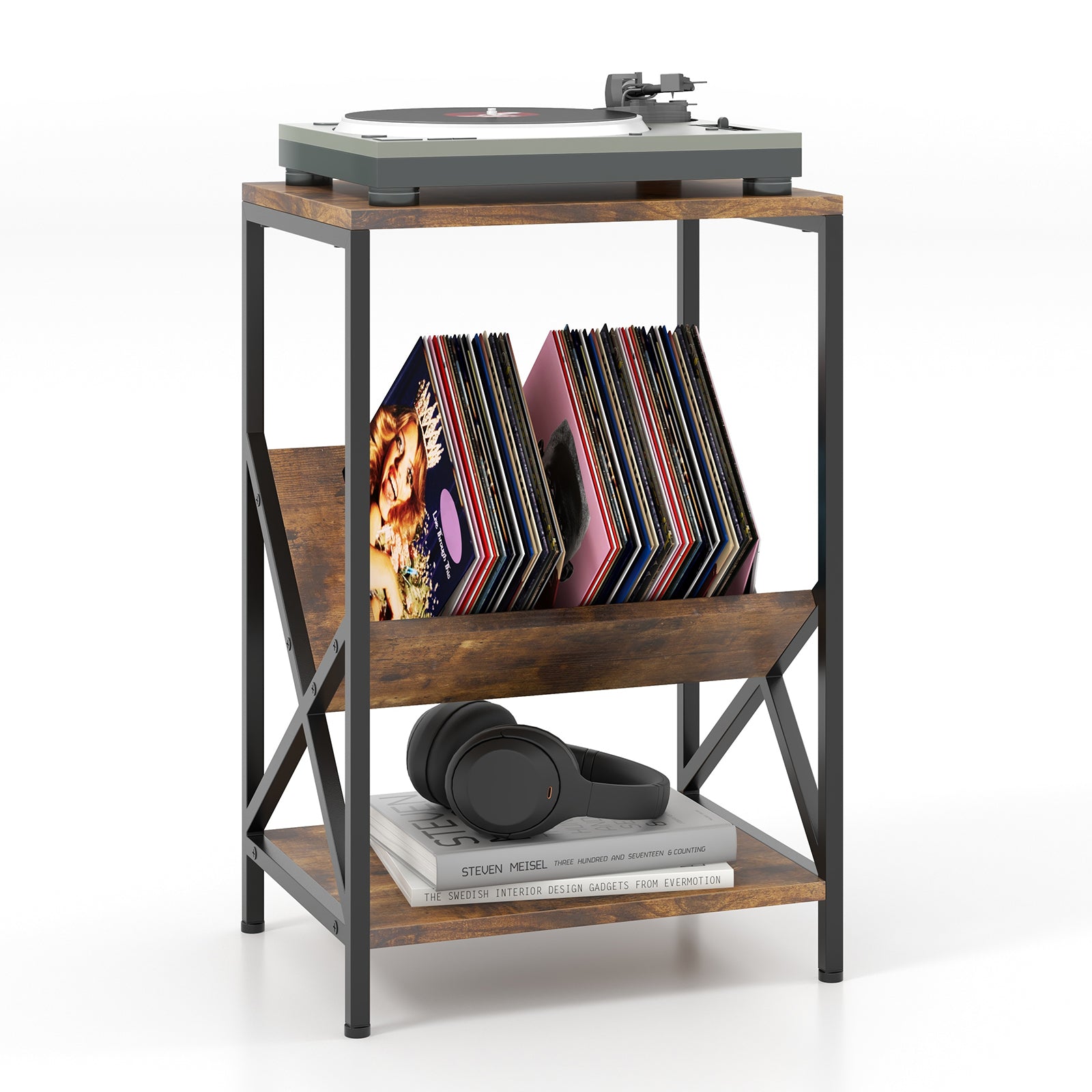 3-Tier Industrial Side Table, V-Shaped Bookshelf, Rustic Brown End & Side Tables at Gallery Canada