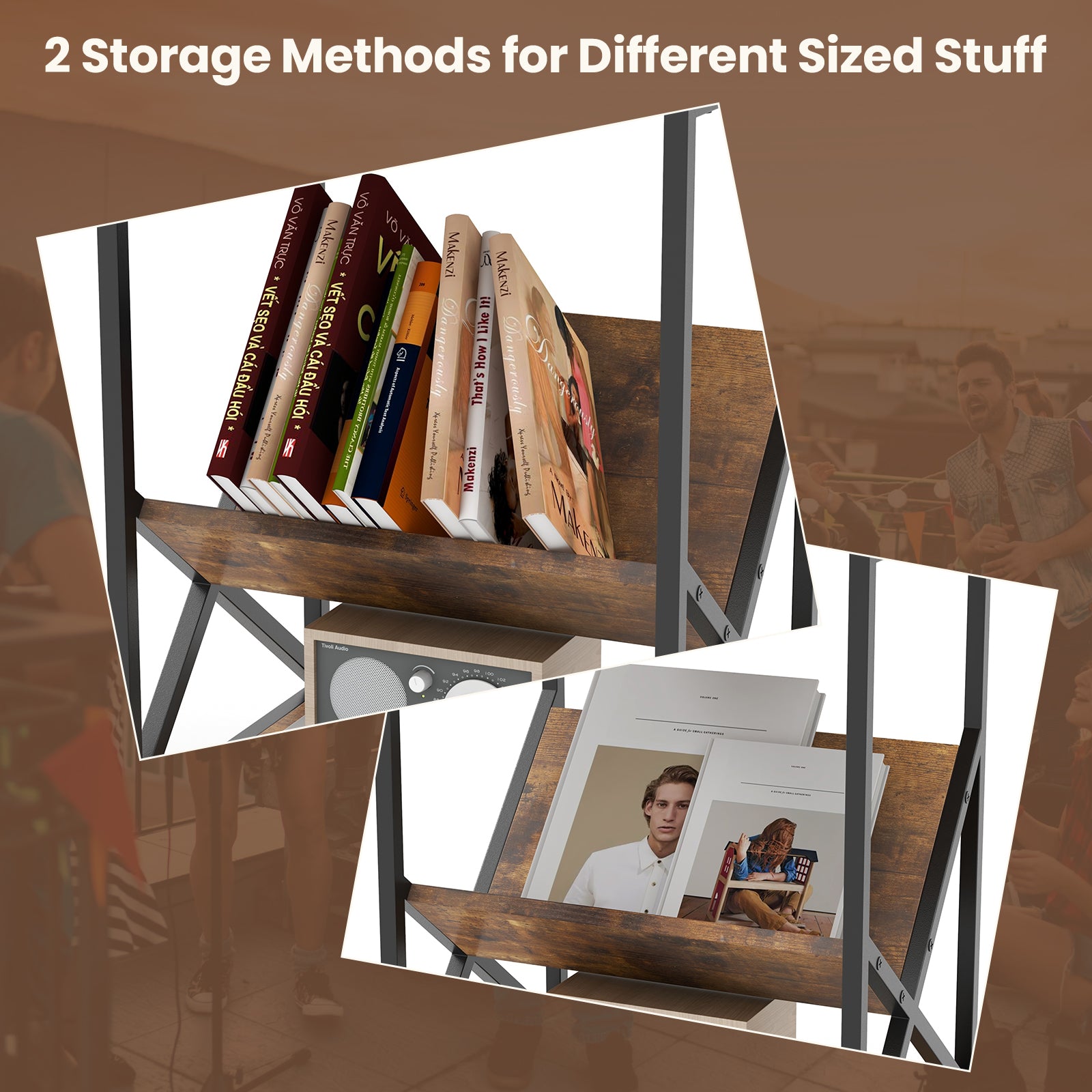 3-Tier Industrial Side Table, V-Shaped Bookshelf, Rustic Brown End & Side Tables at Gallery Canada
