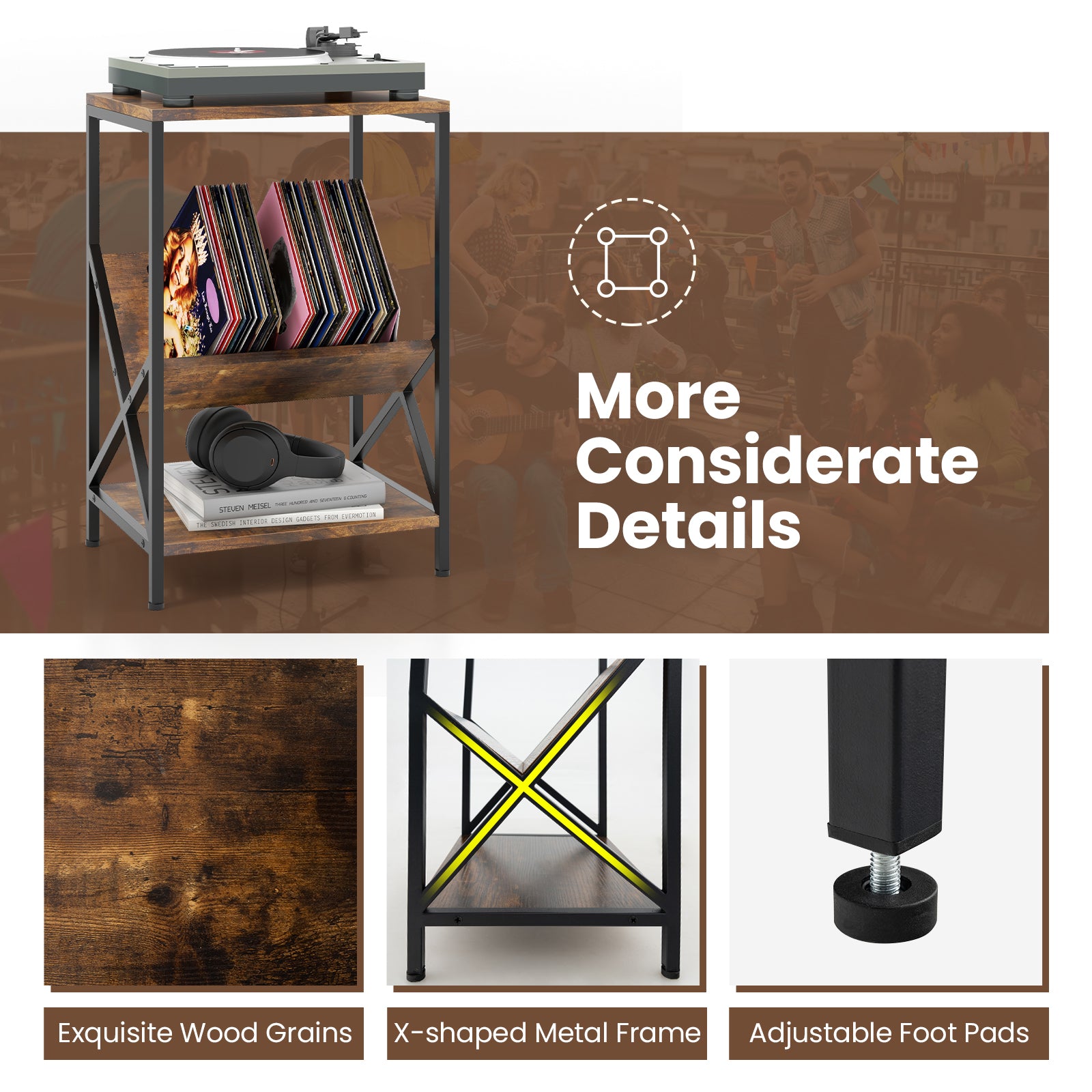 3-Tier Industrial Side Table, V-Shaped Bookshelf, Rustic Brown End & Side Tables at Gallery Canada