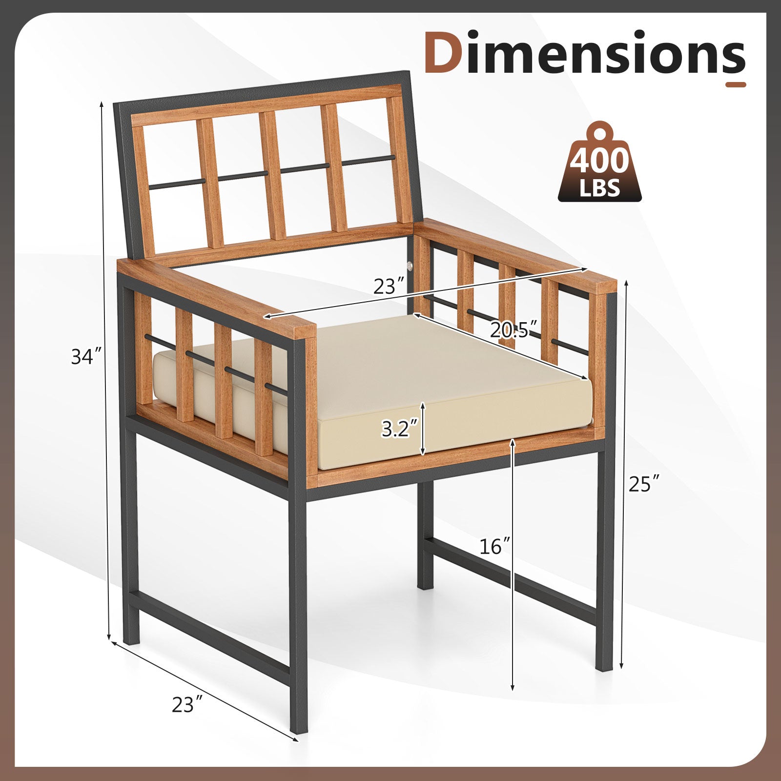 Set of 6 Patio Dining Chairs Acacia Wood Armchairs with Cushions, Beige Patio Dining Chairs at Gallery Canada