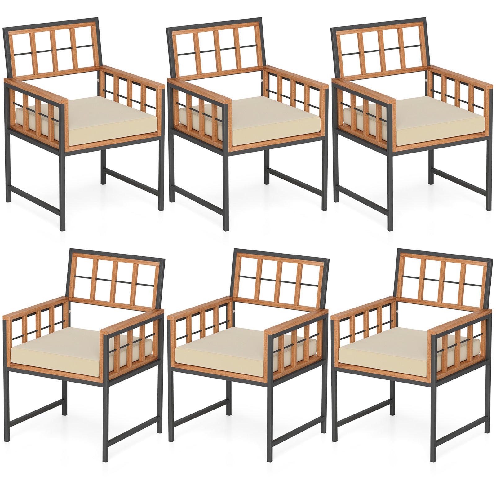 Set Of 6 Patio Dining Chairs, Acacia Wood Armchairs With Cushions, Beige Patio Dining Chairs Beige at Gallery Canada
