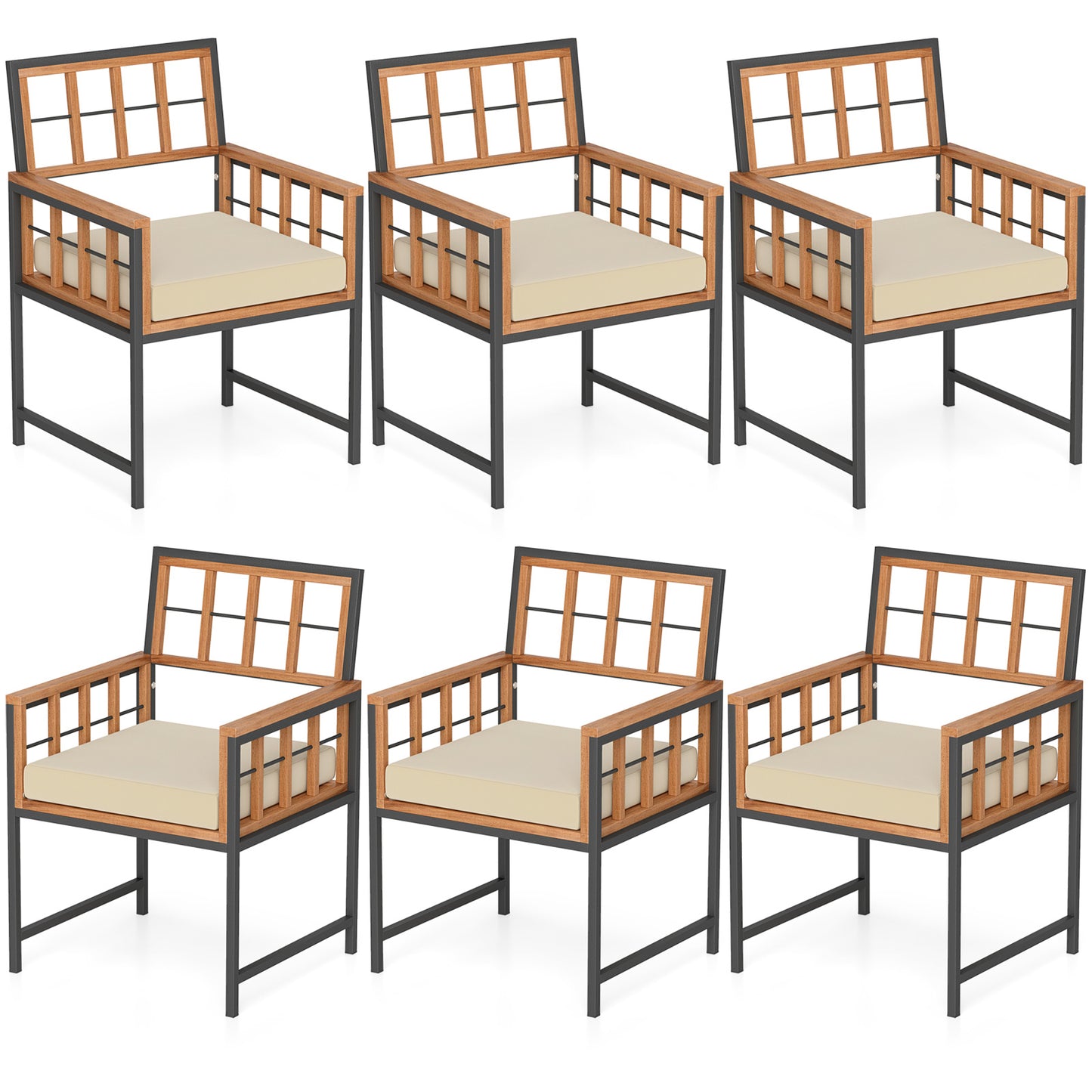 Set Of 6 Patio Dining Chairs, Acacia Wood Armchairs With Cushions, Beige Patio Dining Chairs Beige at Gallery Canada