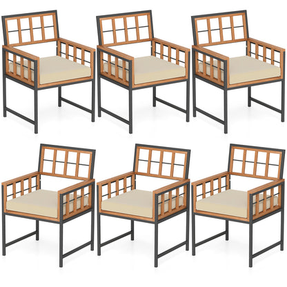 Set Of 6 Patio Dining Chairs, Acacia Wood Armchairs With Cushions, Beige Patio Dining Chairs Beige at Gallery Canada
