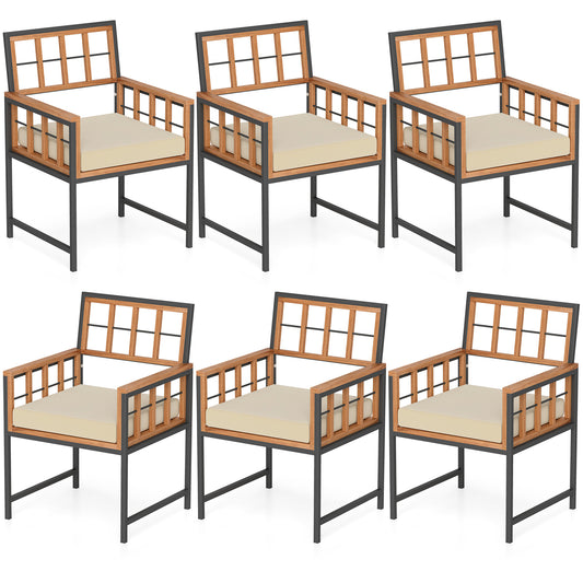 Set Of 6 Patio Dining Chairs, Acacia Wood Armchairs With Cushions, Beige Patio Dining Chairs Beige at Gallery Canada