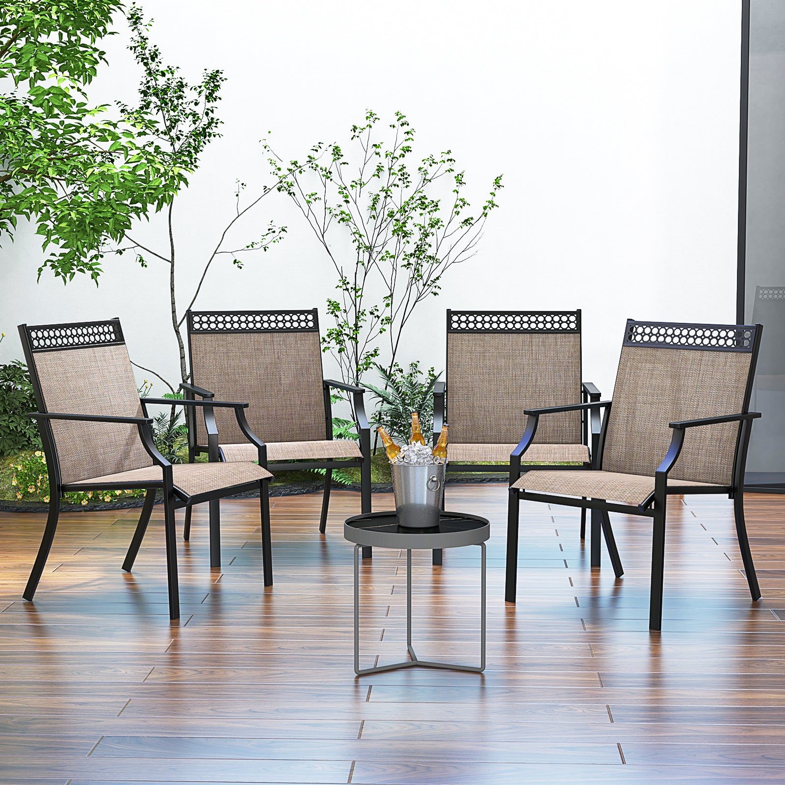 Patio Chairs Set of 2 with All Weather Breathable Fabric, Brown Patio Dining Chairs at Gallery Canada