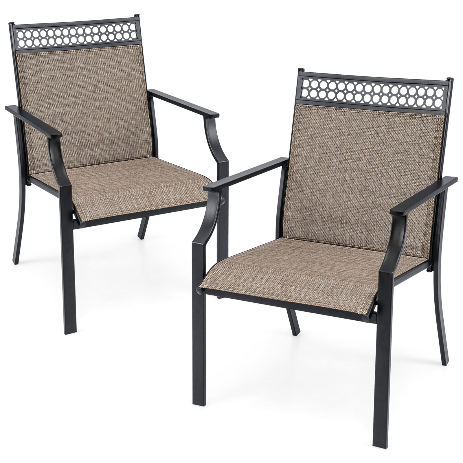 Patio Chairs Set of 2 with All Weather Breathable Fabric, Brown Patio Dining Chairs at Gallery Canada