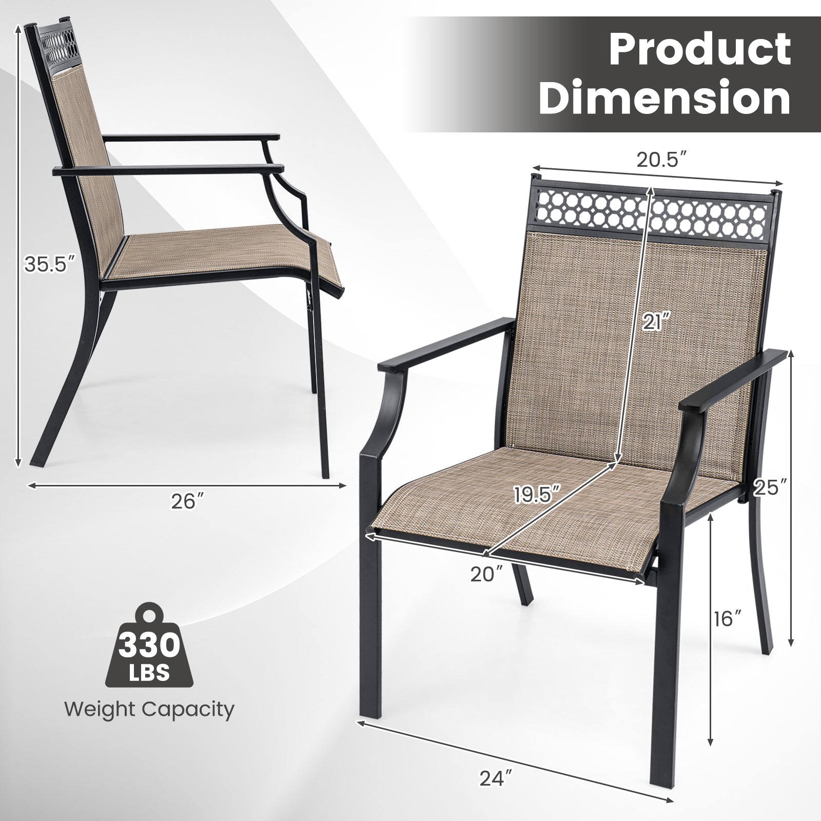 Patio Chairs Set of 2 with All Weather Breathable Fabric, Brown Patio Dining Chairs at Gallery Canada