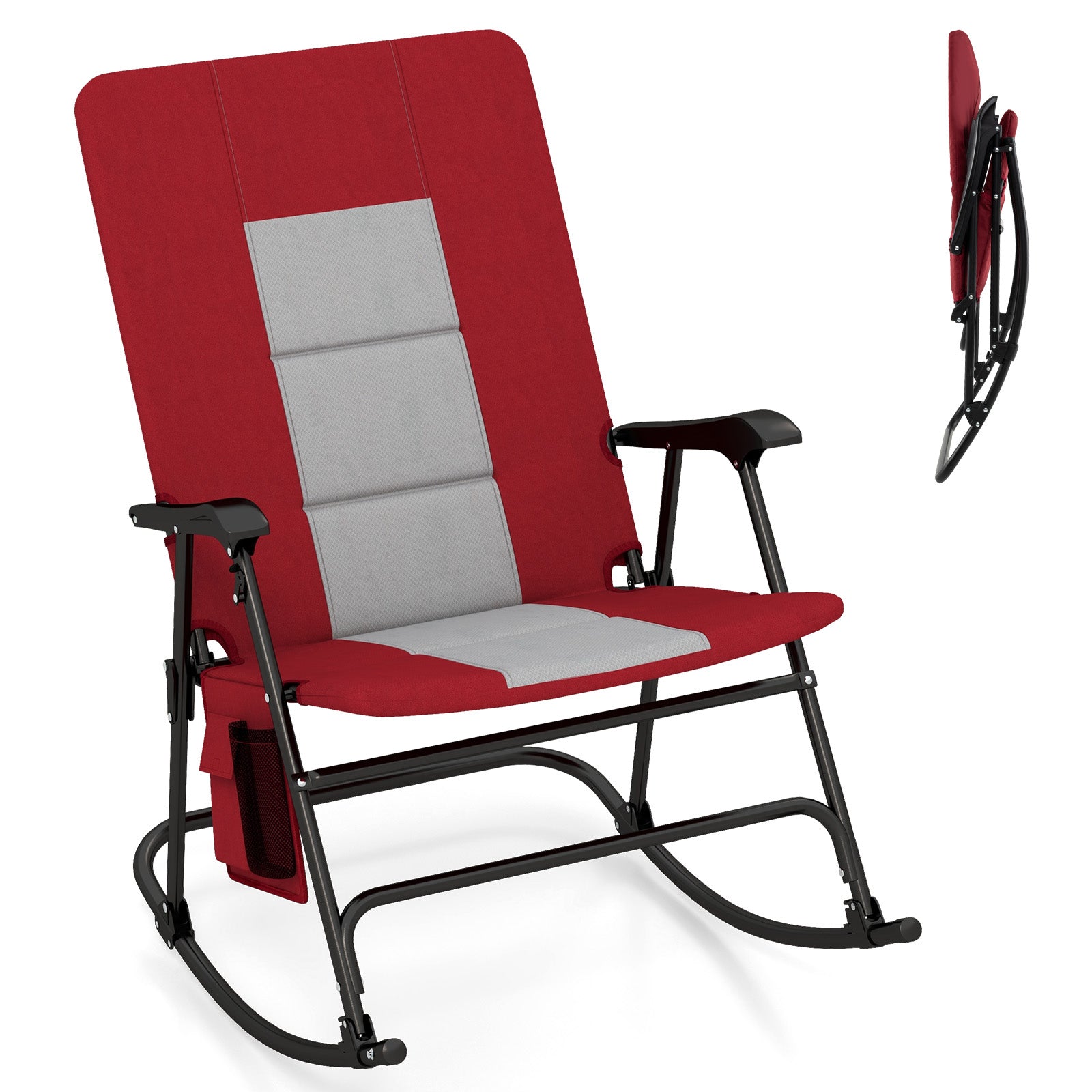 Foldable Rocking Padded Portable Camping Chair with Backrest and Armrest, Red Patio Rocking Chairs & Gliders at Gallery Canada