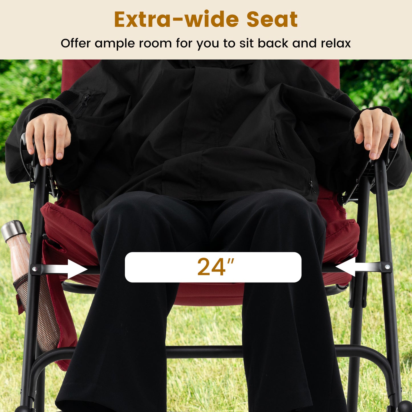 Foldable Rocking Padded Portable Camping Chair with Backrest and Armrest, Red Patio Rocking Chairs & Gliders at Gallery Canada