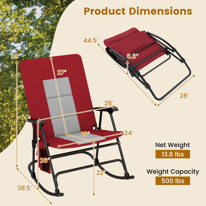 Foldable Rocking Padded Portable Camping Chair with Backrest and Armrest, Red Patio Rocking Chairs & Gliders at Gallery Canada