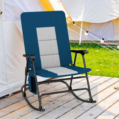 Foldable Rocking Padded Portable Camping Chair with Backrest and Armrest, Blue Patio Rocking Chairs & Gliders at Gallery Canada