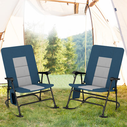 Foldable Rocking Padded Portable Camping Chair with Backrest and Armrest, Blue Patio Rocking Chairs & Gliders at Gallery Canada