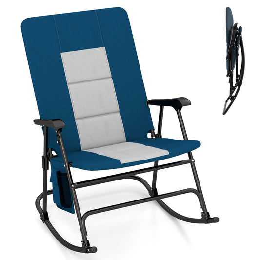 Foldable Rocking Padded Portable Camping Chair with Backrest and Armrest, Blue Patio Rocking Chairs & Gliders Blue at Gallery Canada