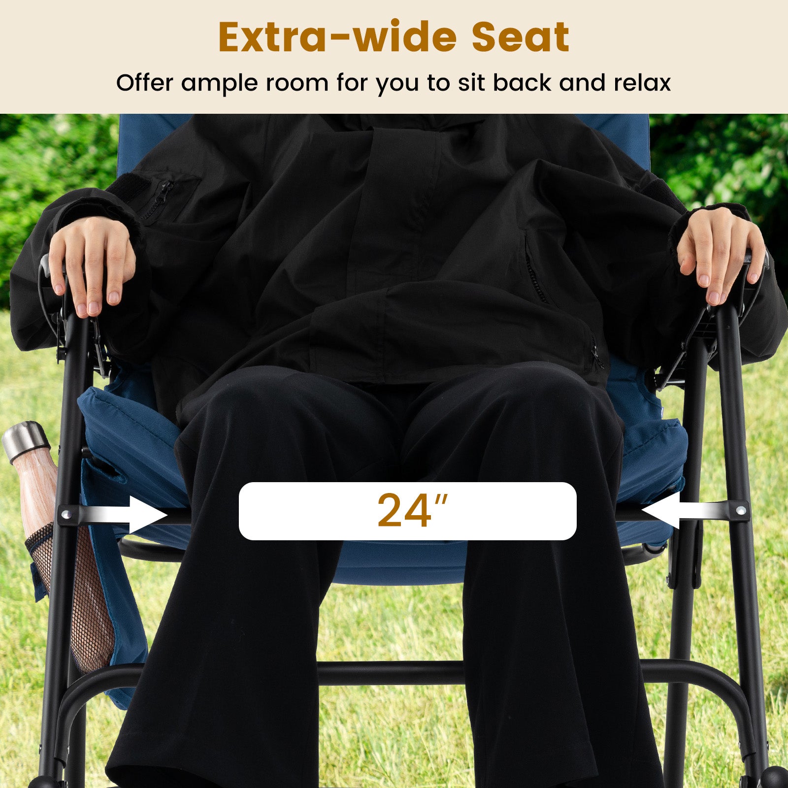 Foldable Rocking Padded Portable Camping Chair with Backrest and Armrest, Blue Patio Rocking Chairs & Gliders at Gallery Canada