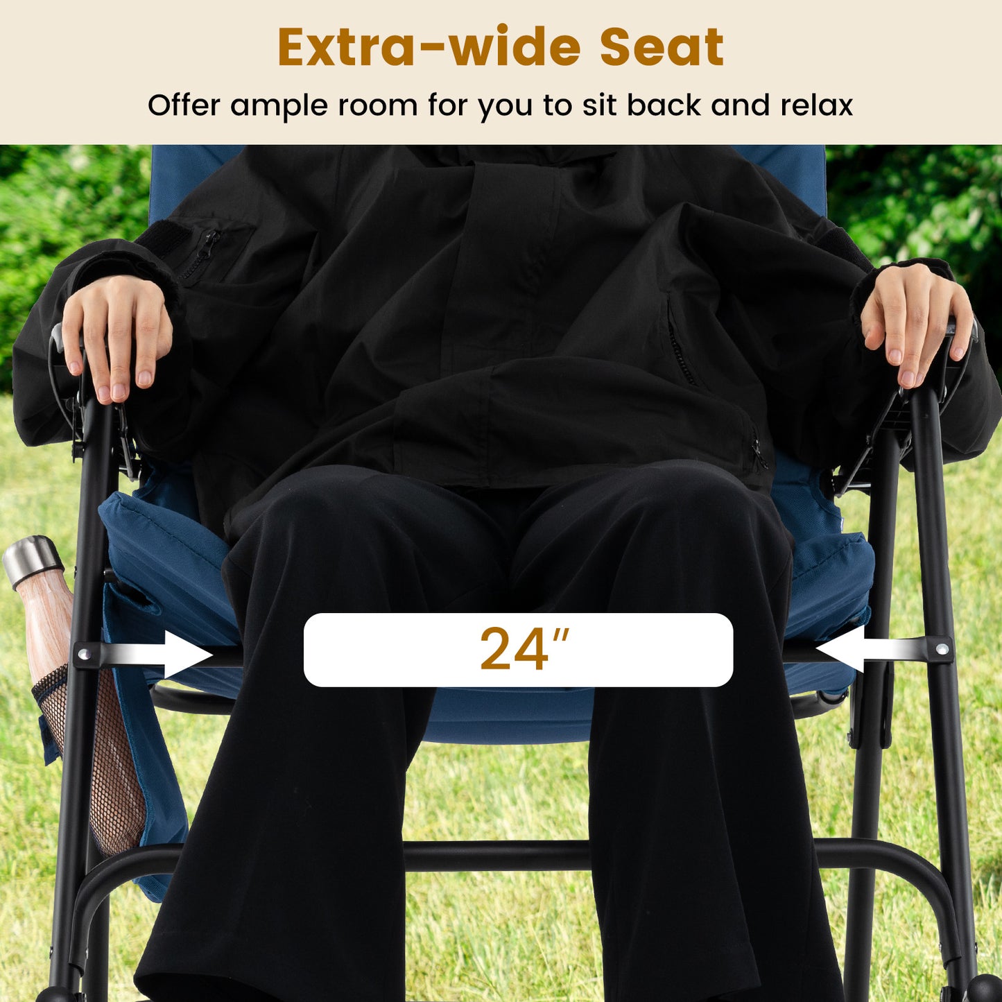 Foldable Rocking Padded Portable Camping Chair with Backrest and Armrest, Blue Patio Rocking Chairs & Gliders at Gallery Canada