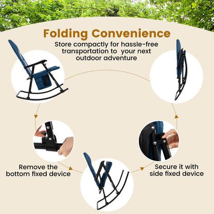 Foldable Rocking Padded Portable Camping Chair with Backrest and Armrest, Blue Patio Rocking Chairs & Gliders at Gallery Canada