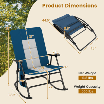 Foldable Rocking Padded Portable Camping Chair with Backrest and Armrest, Blue Patio Rocking Chairs & Gliders at Gallery Canada