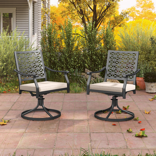 2 Pieces Outdoor Swivel Chairs Patio Dining Chairs with Padded Cushions, Beige