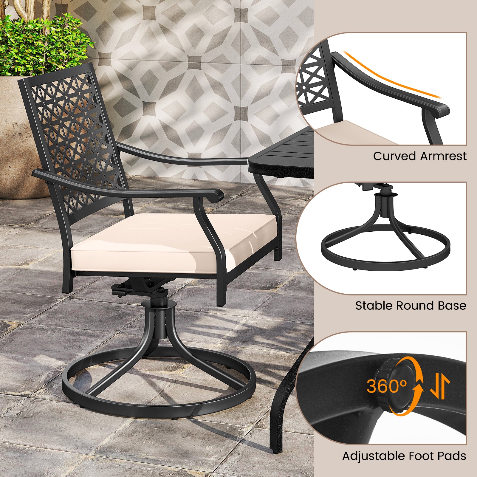 2 Pieces Outdoor Swivel Chairs Patio Dining Chairs with Padded Cushions, Beige Patio Dining Chairs at Gallery Canada