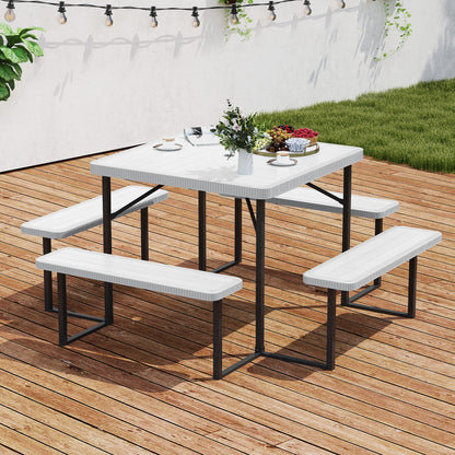 Outdoor Square Picnic Table Bench Set for 4-8 People with Umbrella Hole, White Picnic Tables at Gallery Canada
