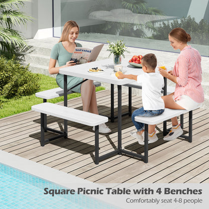 Outdoor Square Picnic Table Bench Set for 4-8 People with Umbrella Hole, White Picnic Tables at Gallery Canada