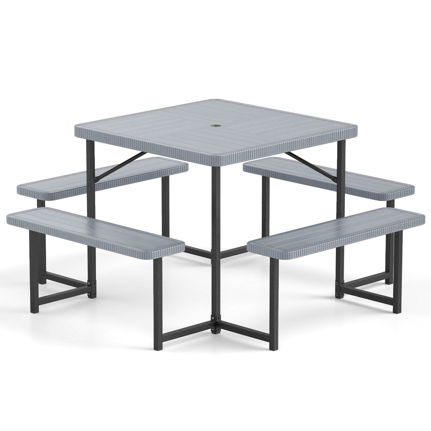 Square Picnic Table Bench Set, 4-8 People, Umbrella Hole, Gray Picnic Tables Gray at Gallery Canada
