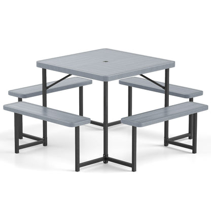 Square Picnic Table Bench Set, 4-8 People, Umbrella Hole, Gray Picnic Tables Gray at Gallery Canada