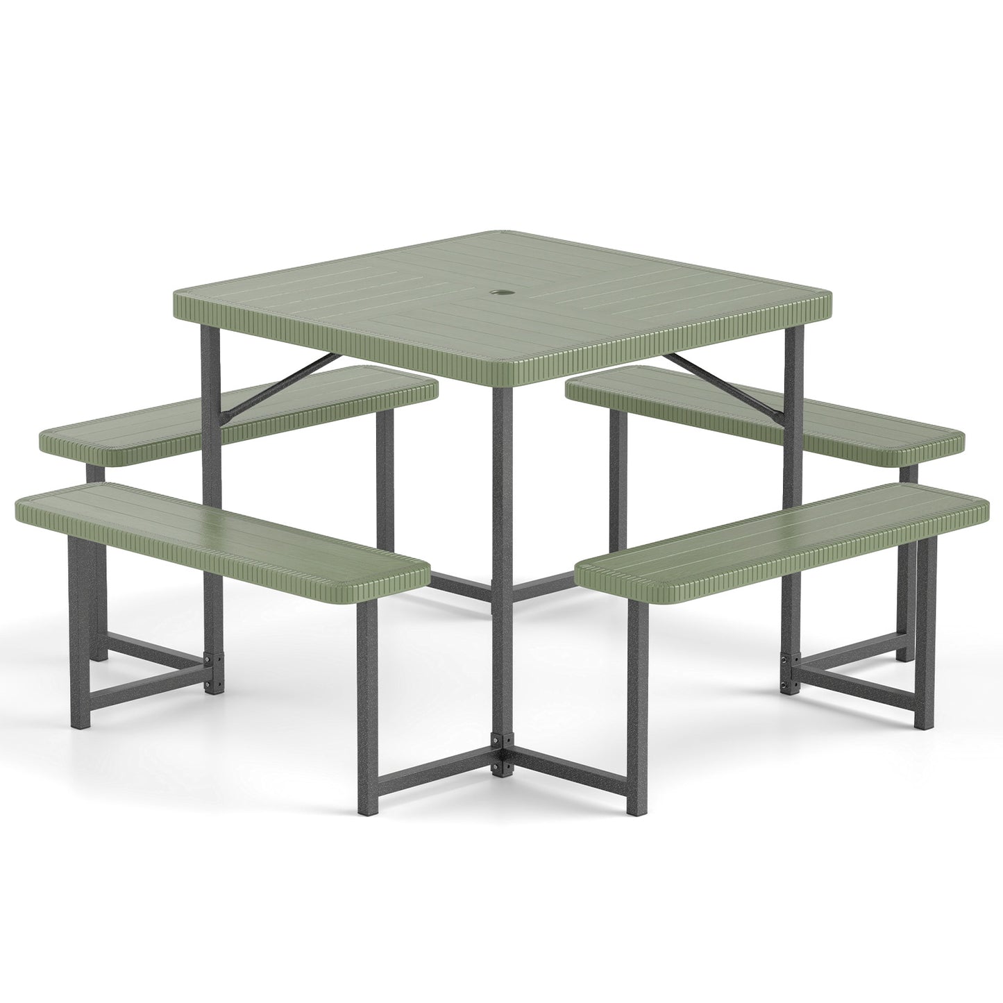 Outdoor Square Picnic Table Bench Set, 4-8 People, Umbrella Hole, Green Picnic Tables at Gallery Canada