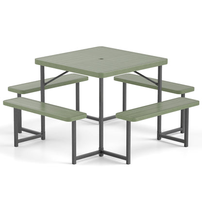 Outdoor Square Picnic Table Bench Set, 4-8 People, Umbrella Hole, Green Picnic Tables at Gallery Canada