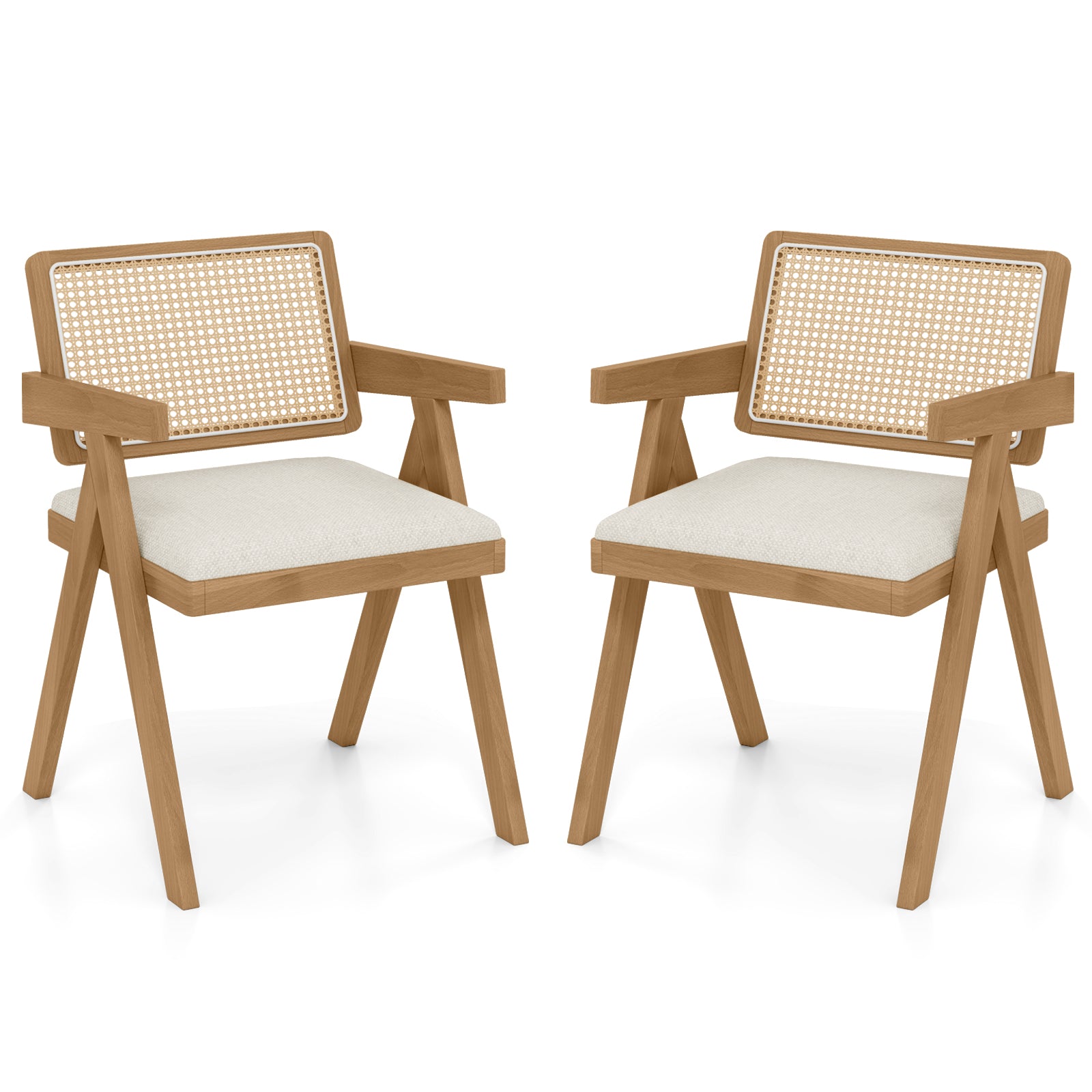 Set of 2 Rattan Accent Chairs with Padded Cushion and Rubber Wood Frame, Beige Dining Chairs at Gallery Canada