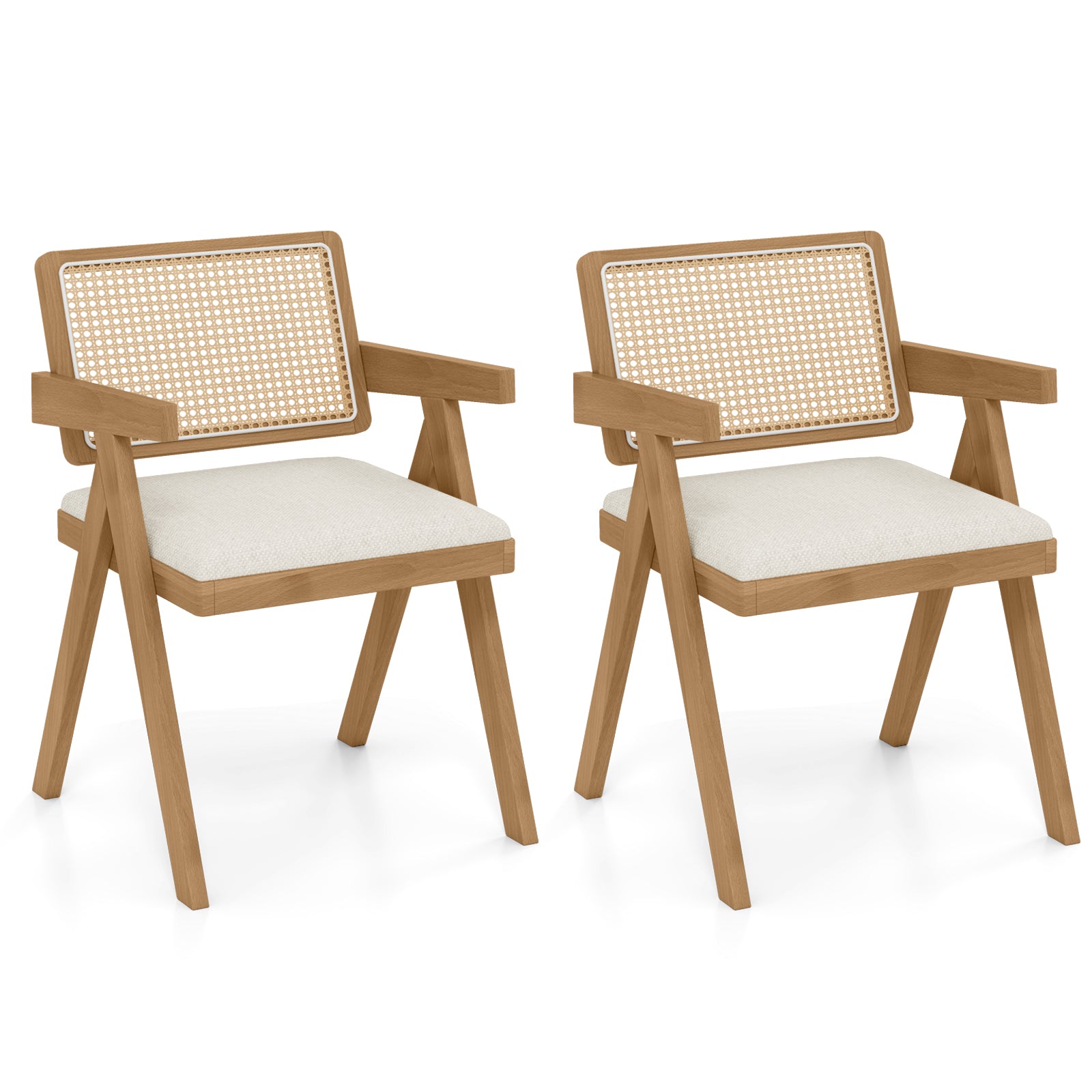 Set of 2 Rattan Accent Chairs with Padded Cushion and Rubber Wood Frame, Beige Dining Chairs at Gallery Canada