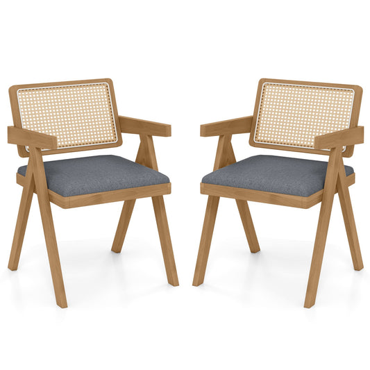 Set of 2 Rattan Accent Chairs with Padded Cushion and Rubber Wood Frame, Gray Dining Chairs Gray at Gallery Canada