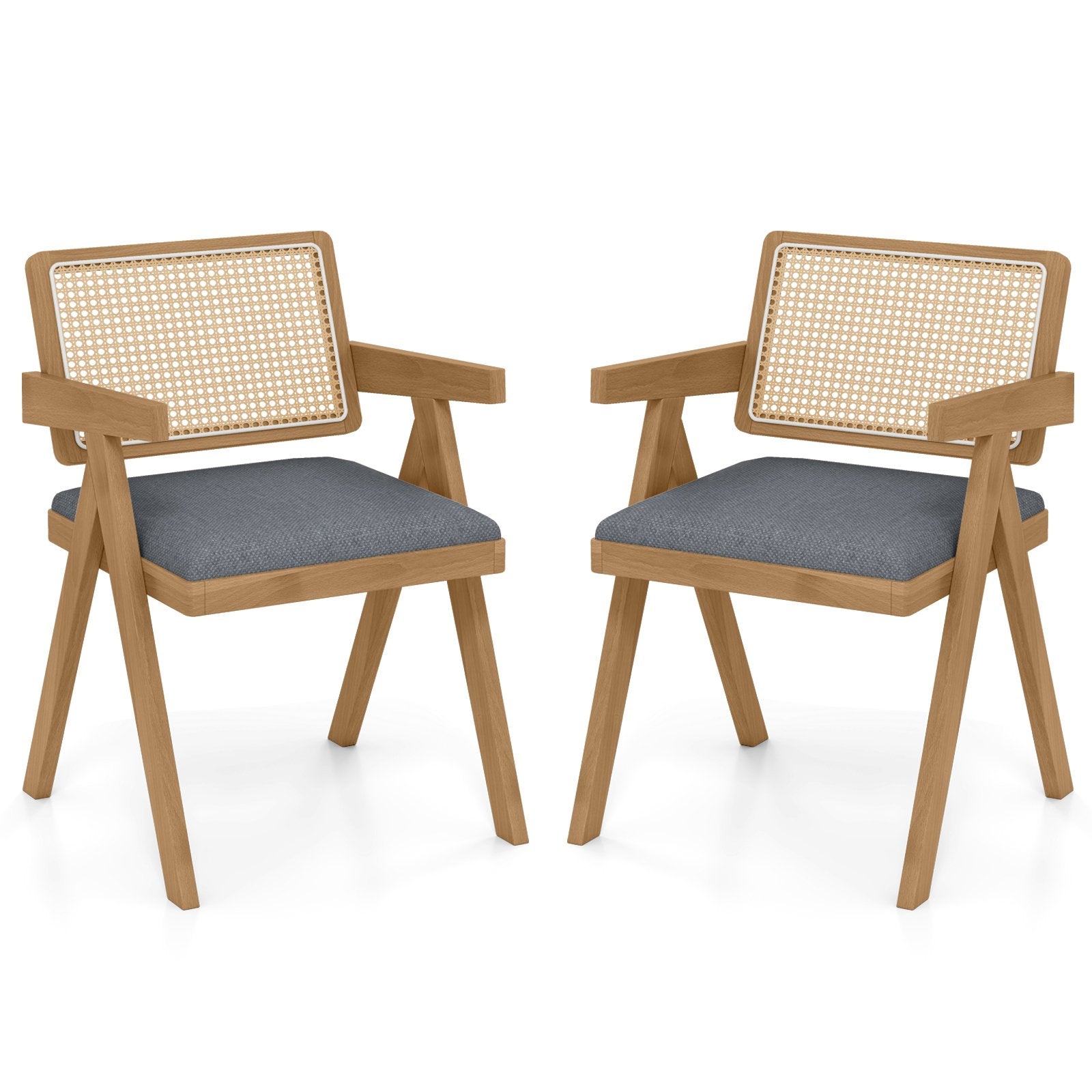 Set of 2 Rattan Accent Chairs with Padded Cushion and Rubber Wood Frame, Gray Dining Chairs at Gallery Canada
