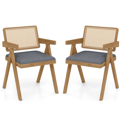 Set Of 2 Rattan Accent Chairs, Padded Cushion, Rubber Wood Frame, Gray Dining Chairs Gray at Gallery Canada