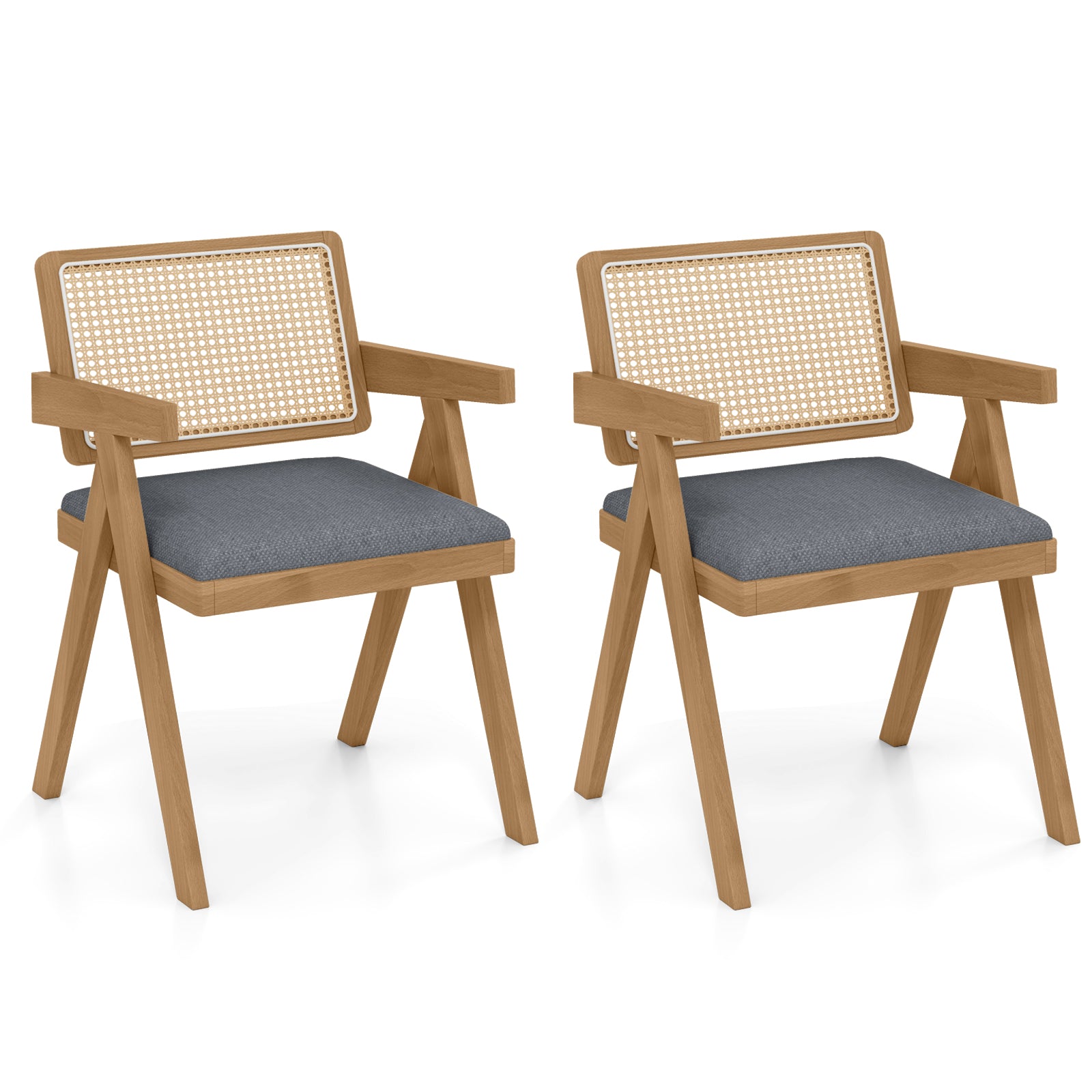 Set of 2 Rattan Accent Chairs with Padded Cushion and Rubber Wood Frame, Gray Dining Chairs at Gallery Canada