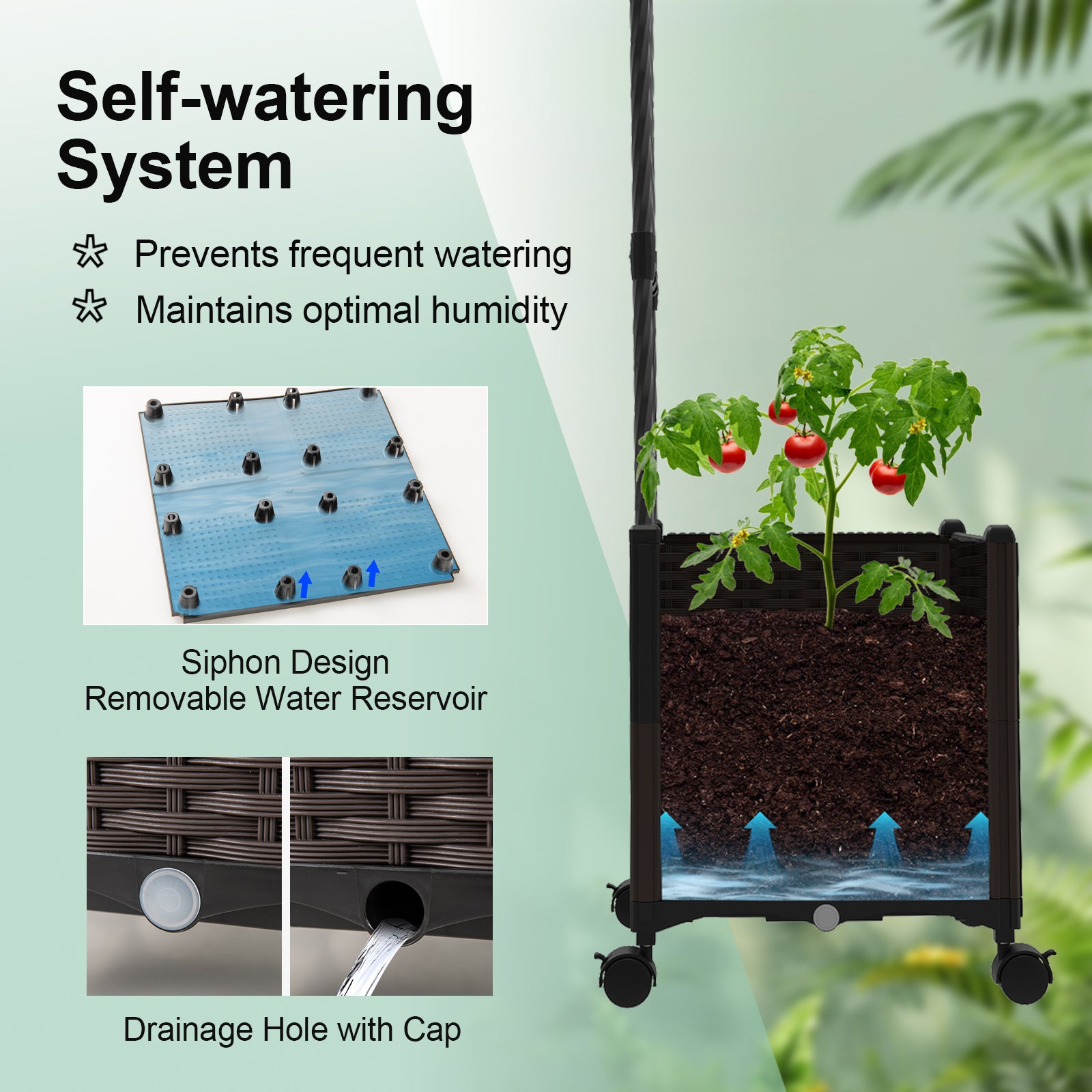 6.6 Feet Garden Arch Trellis with 2 Planter Boxes and Lockable Wheels, Black Outdoor Decor at Gallery Canada