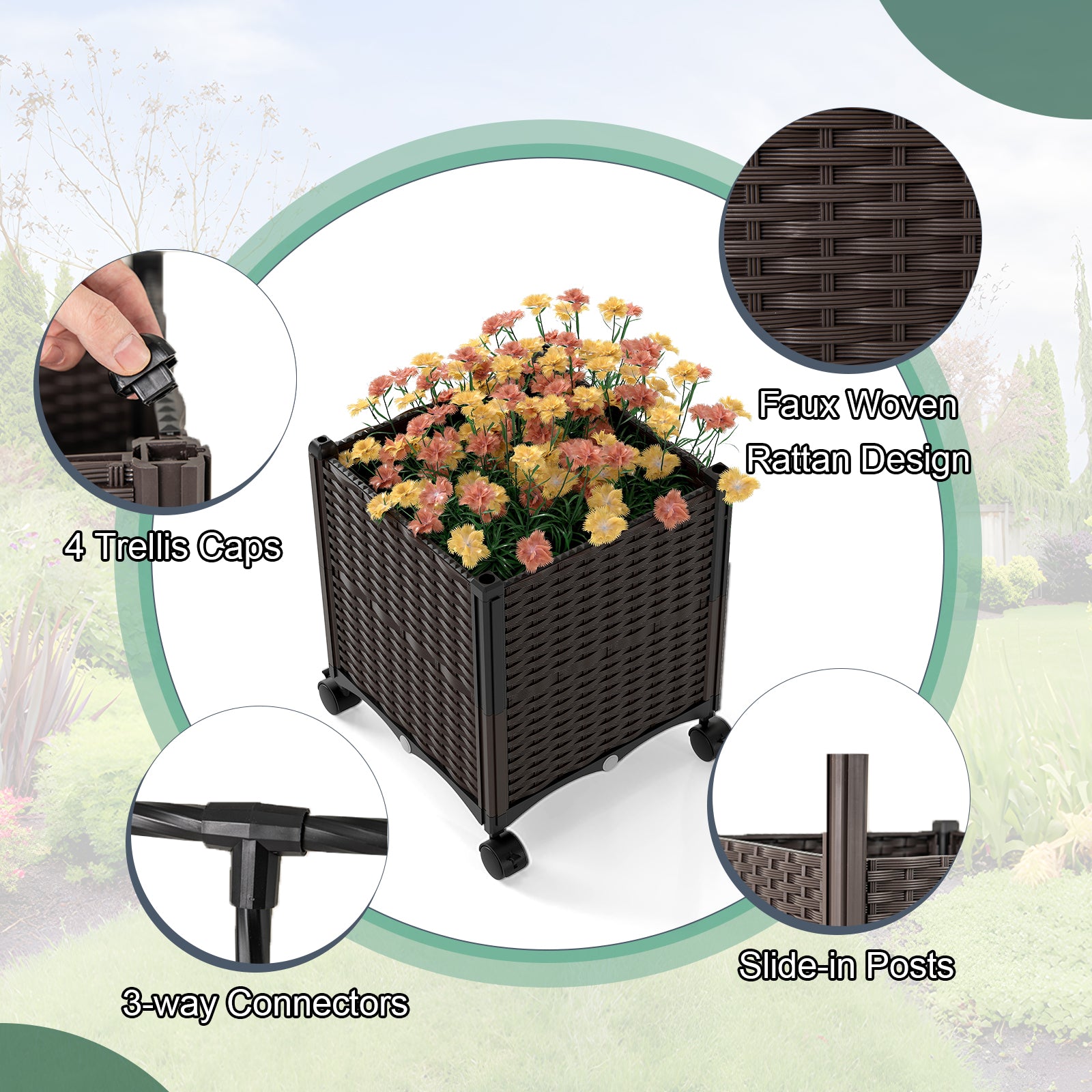 6.6 Feet Garden Arch Trellis with 2 Planter Boxes and Lockable Wheels, Black Outdoor Decor at Gallery Canada