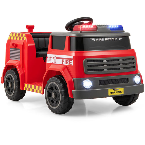12V Ride on Fire Truck Powered Car with Water Gun and Interphone, Red