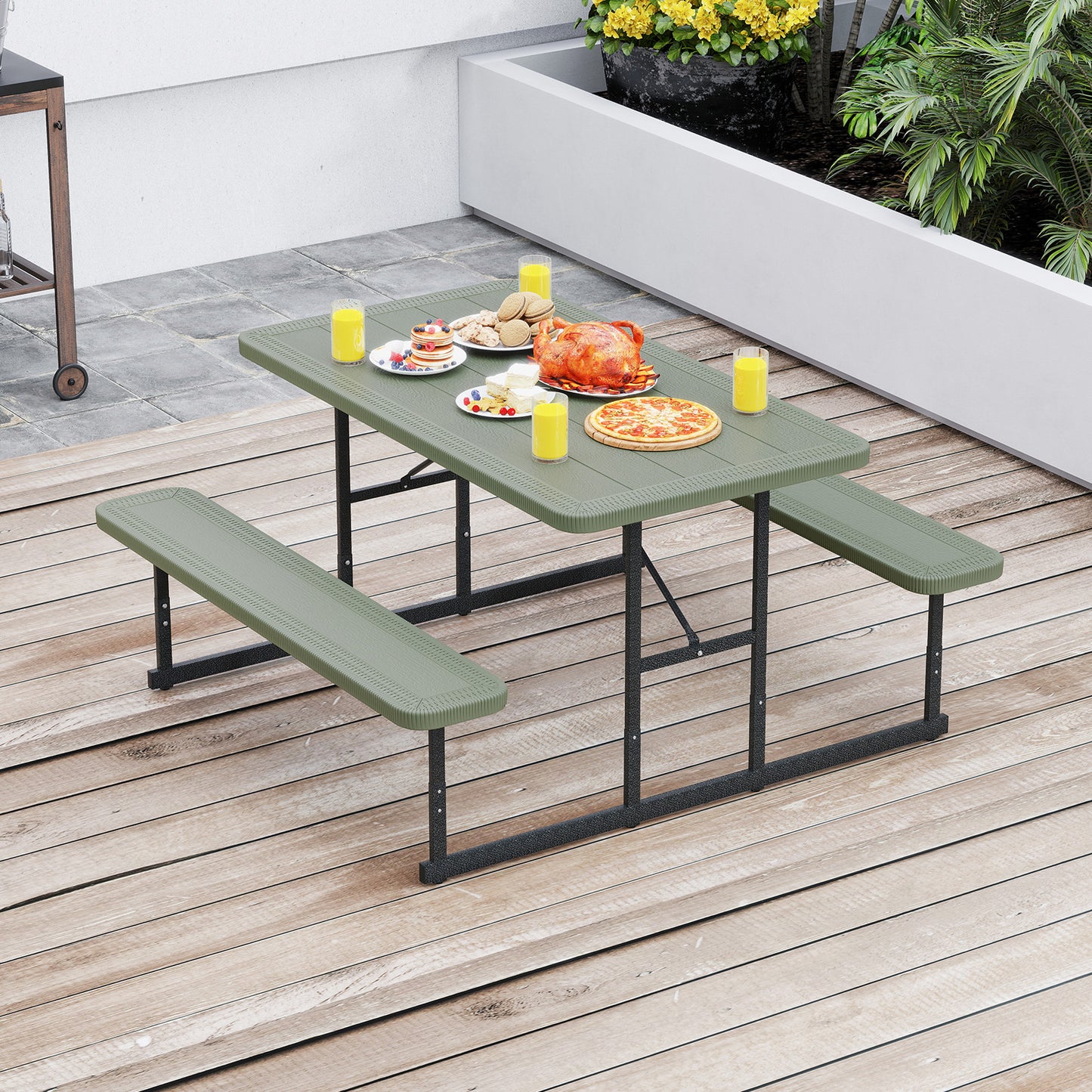 Picnic Table Bench Set for 2-4 People Outdoor Rectangular Camping Dining Table, Green Picnic Tables at Gallery Canada