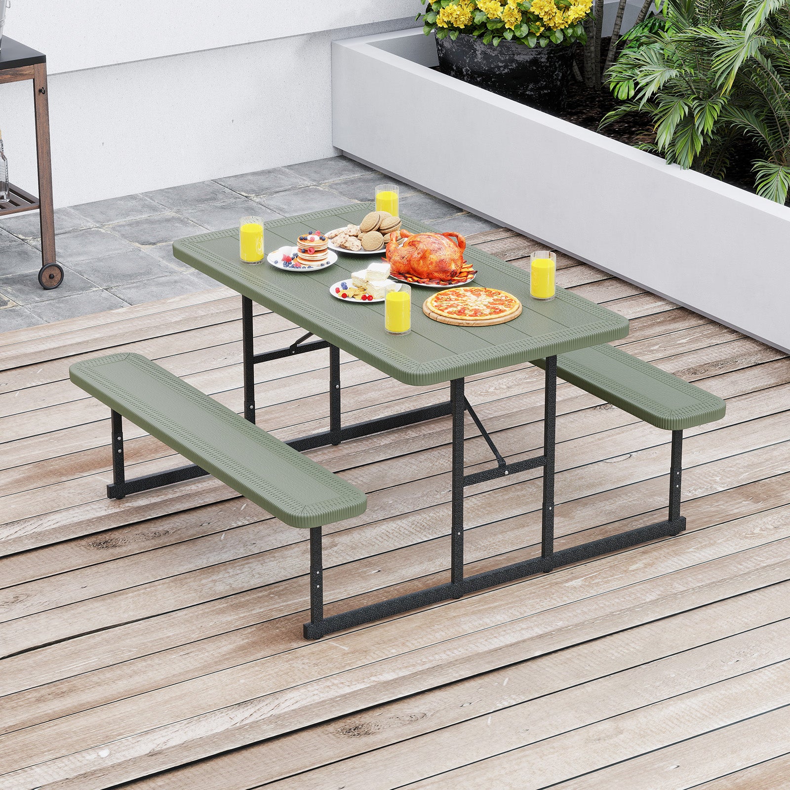 Picnic Table Bench Set for 2-4 People Outdoor Rectangular Camping Dining Table, Green Picnic Tables at Gallery Canada